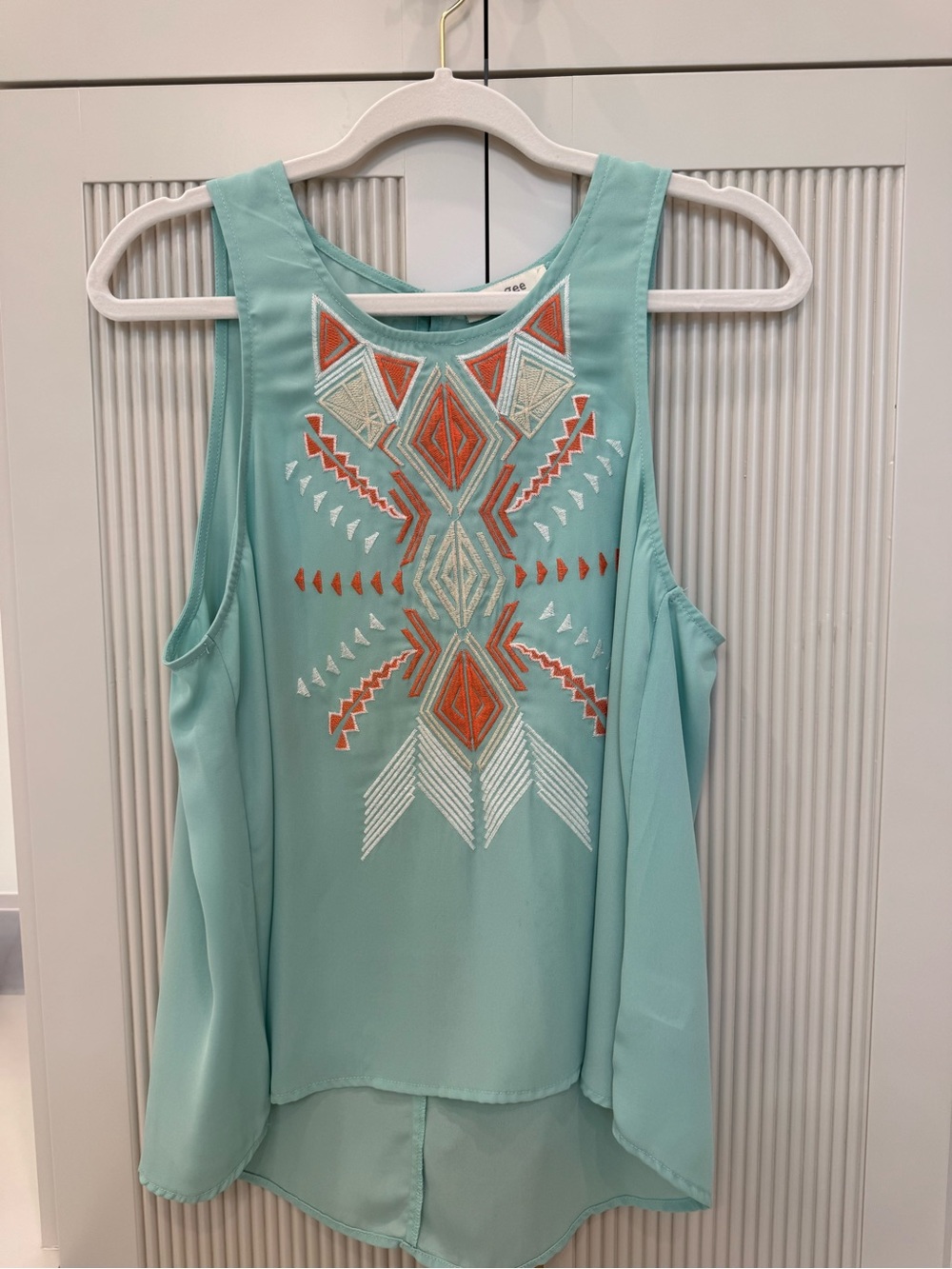 Umgee Embroidered Aqua Sleeveless Tank Top